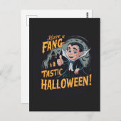 Vampier Funny heeft een Fang-Tastic Halloween Briefkaart (Voorkant / Achterkant)
