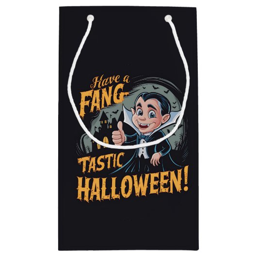 Vampier Funny heeft een Fang-Tastic Halloween Klein Cadeauzakje (Achterkant)