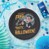 Vampier Funny heeft een Fang-Tastic Halloween Papieren Bordje (Feest)