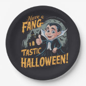Vampier Funny heeft een Fang-Tastic Halloween Papieren Bordje (Voorkant)