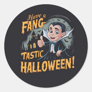 Vampier Funny heeft een Fang-Tastic Halloween Ronde Sticker