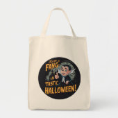 Vampier Funny heeft een Fang-Tastic Halloween Tote Bag (Voorkant)