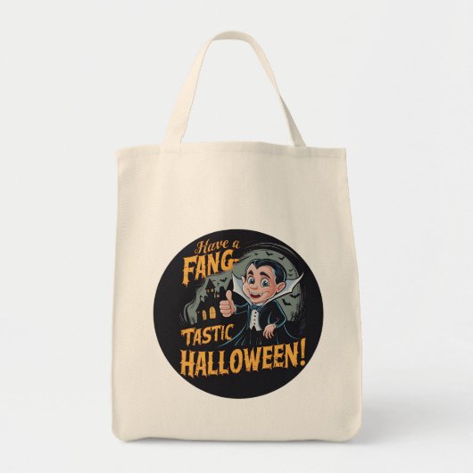 Vampier Funny heeft een Fang-Tastic Halloween Tote Bag (Voorkant)