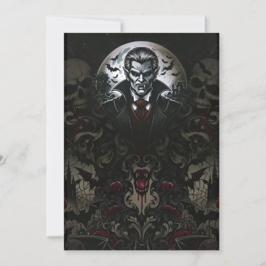 Vampier & Gotische Skulls Halloween Party Kaart (Achterkant)
