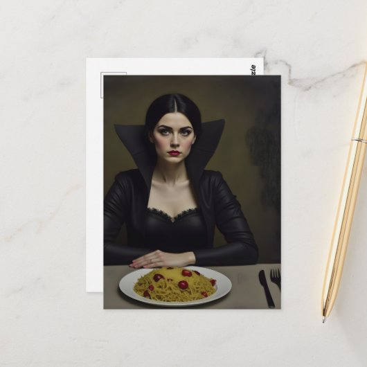 Vampier Gravin Vrouw Met Spaghetti Briefkaart (Voorkant / Achterkant in situ)