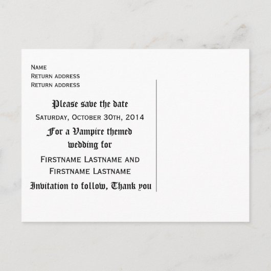 Vampier Halloween bruiloft | De datum opslaan Aankondigingskaart (Achterkant)