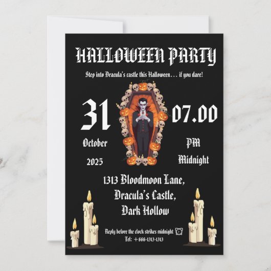 Vampier 🖤 Halloween feest- Zwarte Uitnodigingskaa Kaart (Voorkant)