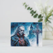 Vampier Heer met kruis in maanverlichte nacht Briefkaart (Staand voorkant)