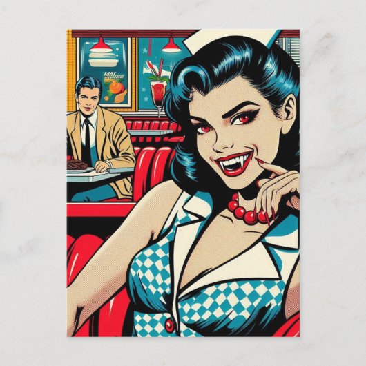 Vampier in het retro diner briefkaart (Voorkant)