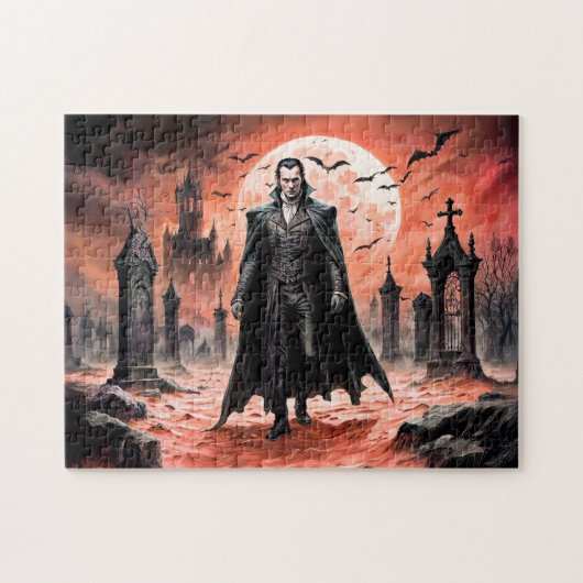 Vampier in maanverlichte begraafplaats legpuzzel (Horizontaal)