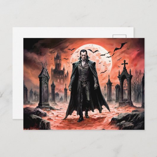 Vampier in Moonlit Graveyard Briefkaart (Voorkant / Achterkant)
