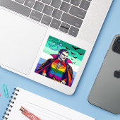 Vampier in regenboogvlag kleding sticker (Laptop met iPhone)