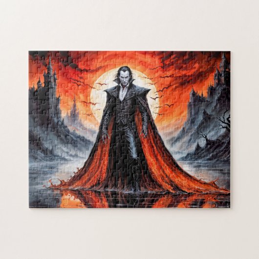 Vampier in rood maanlicht legpuzzel (Horizontaal)