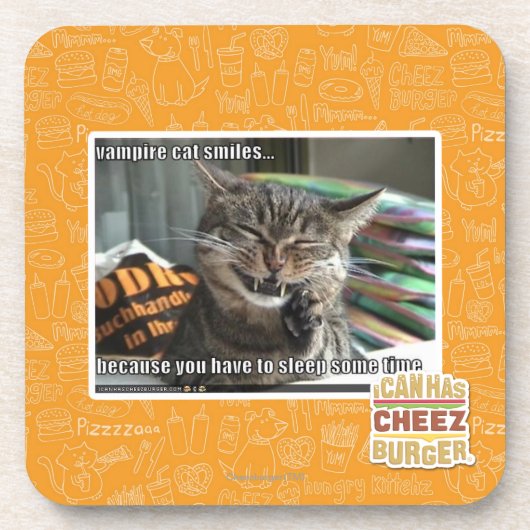 vampier-kat glimlacht bier onderzetter (Voorkant)