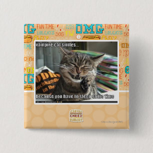 vampier-kat glimlacht vierkante button 5,1 cm