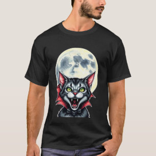 Vampier Kat Grappig Halloween Volle Maan Kostuum J T-shirt
