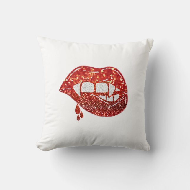 Vampier Lippen in Faux Glitter met Druppelend Bloe Kussen (Voorkant)