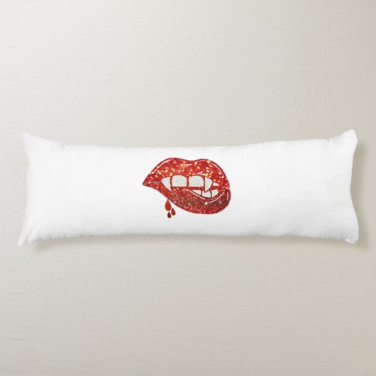 Vampier Lippen in Faux Glitter met Druppelend Bloe Lichaamskussen (Voorkant)