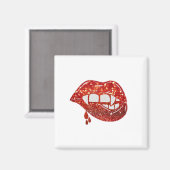 Vampier Lippen in Faux Glitter met Druppelend Bloe Magneet (Voorkant / Achterkant)