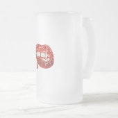 Vampier Lippen in Faux Glitter met Druppelend Bloe Matglas Bierpul (Voorkant rechts)