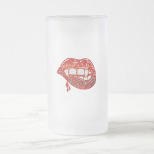 Vampier Lippen in Faux Glitter met Druppelend Bloe Matglas Bierpul