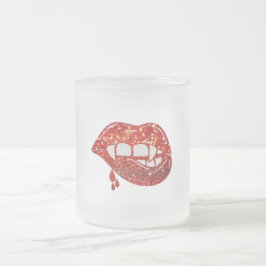 Vampier Lippen in Faux Glitter met Druppelend Bloe Matglas Koffiemok