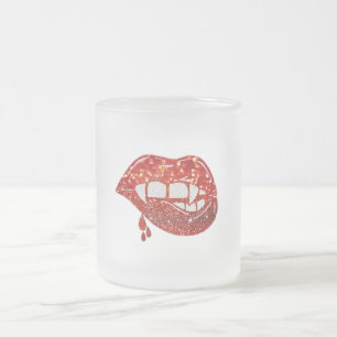 Vampier Lippen in Faux Glitter met Druppelend Bloe Matglas Koffiemok
