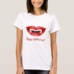 Vampier Lips Rode Mond Met Fangs Happy Halloween T-shirt
