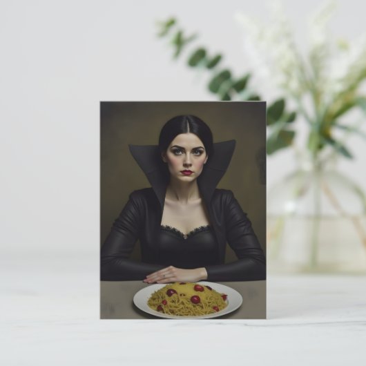 Vampier met een Pasta Diner Briefkaart (Staand voorkant)