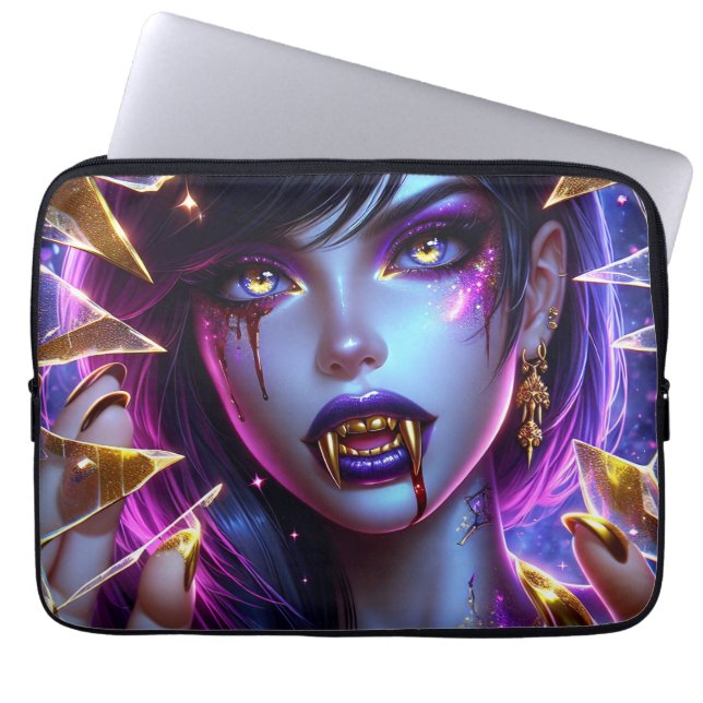 Vampier met Gouden Fangs Ai Art Laptop Sleeve (Voorkant)