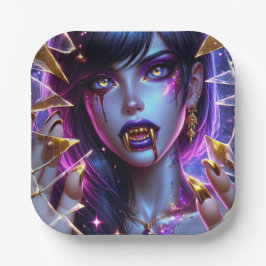 Vampier met gouden ogen en tanden Halloween Papieren Bordje