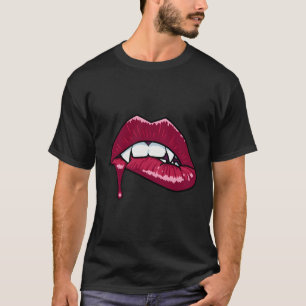 Vampier mond tang bijtende lip met druppel bloed t-shirt