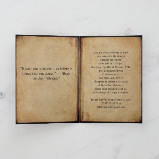 Vampier paar klok gotische bruiloft uitnodiging (Binnen)