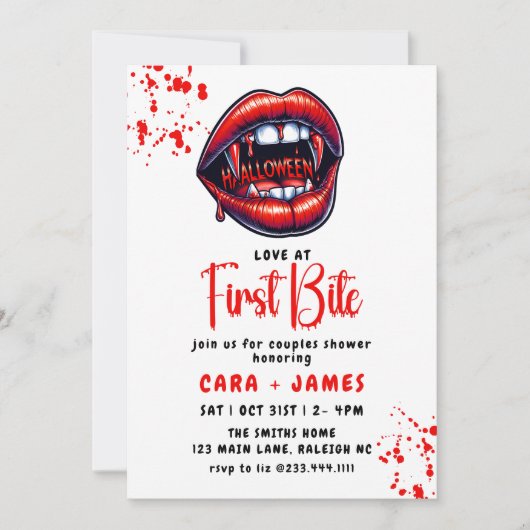 Vampier rode lippen Halloween paren douche Kaart (Voorkant)