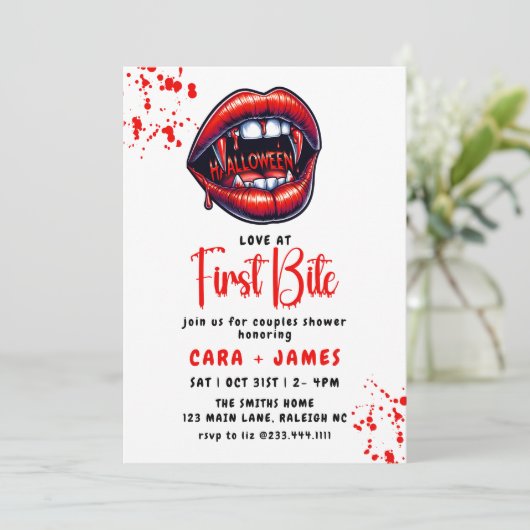 Vampier rode lippen Halloween paren douche Kaart (Staand voorkant)