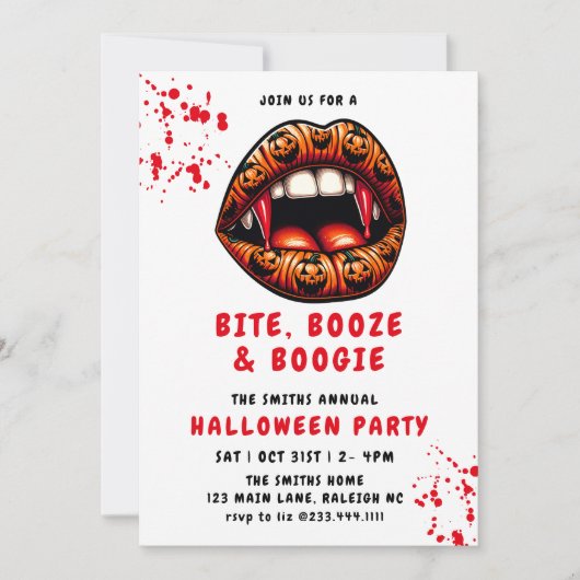 Vampier Rode tanden Pompoen Lippen Halloween feest Kaart (Voorkant)