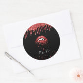 Vampier Rood Glitter Drip Lips Halloween Zwart Ronde Sticker (Envelop)