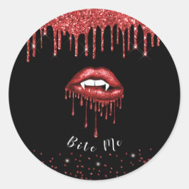 Vampier Rood Glitter Drip Lips Halloween Zwart Ronde Sticker