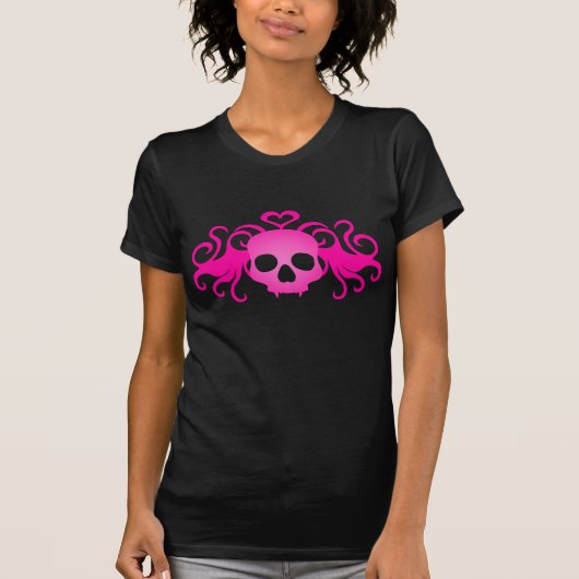 Vampier roze schedel schattig zwart t-shirt (Voorkant)