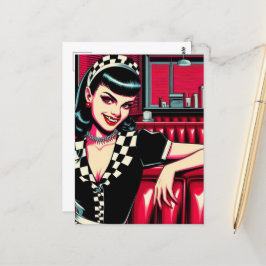 Vampier serveerster in het retro restaurant briefkaart