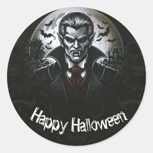 Vampier & Skulls Halloween Feest Ronde Sticker (Voorkant)