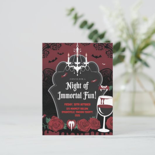 Vampier-thema Halloween uitnodiging (Staand voorkant)