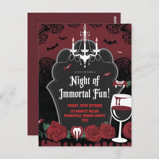 Vampier-thema Halloween uitnodiging (Voorkant / Achterkant)