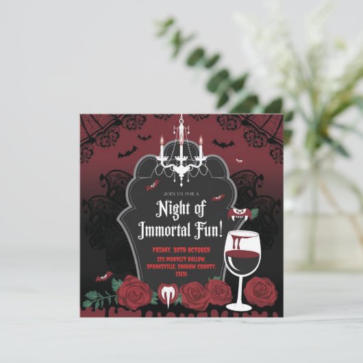 Vampier-thema Halloween uitnodiging (Staand voorkant)