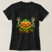 Vampier vleermuis met Halloween pompoen hoofd T-shirt (Design voorkant)
