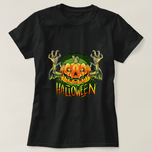Vampier vleermuis met Halloween pompoen hoofd T-shirt (Design voorkant)