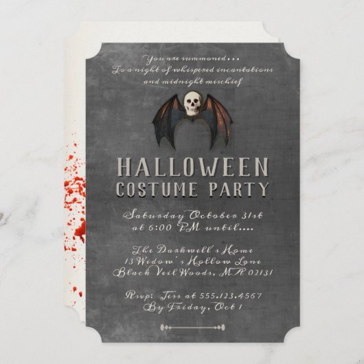 Vampier Vleermuis Vleugels Schedel Halloween Party Kaart (Voorkant / Achterkant)