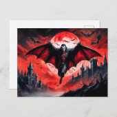 Vampier vliegt over spookkasteel briefkaart (Voorkant / Achterkant)