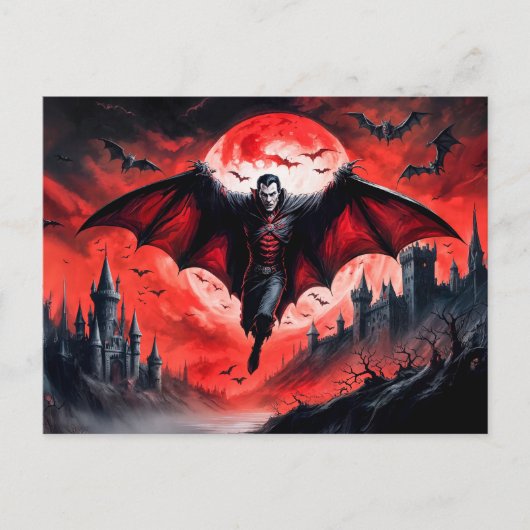Vampier vliegt over spookkasteel briefkaart (Voorkant)