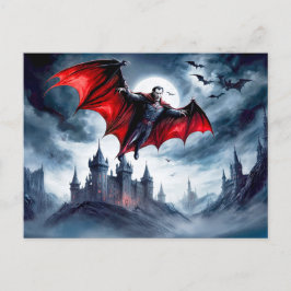 Vampier vliegt over spookkasteel briefkaart